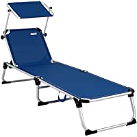 Los mejores  - Casaria Tumbona Plegable con Parasol Malta Techo y Respaldo Ajustable 210cm de Largo Azul con asa para Playa jardín…